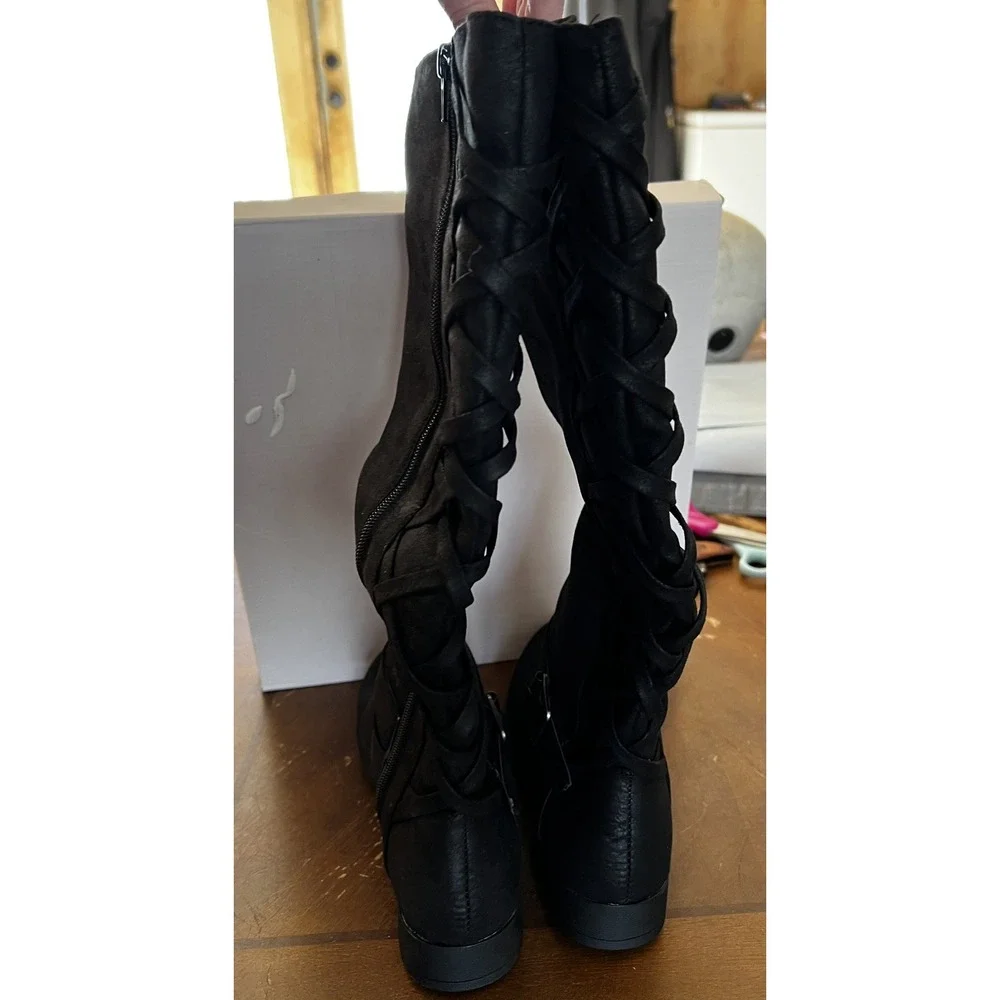 Just Fab‎ Black Flat  Boot Marnie Corset Back Size 7 WC